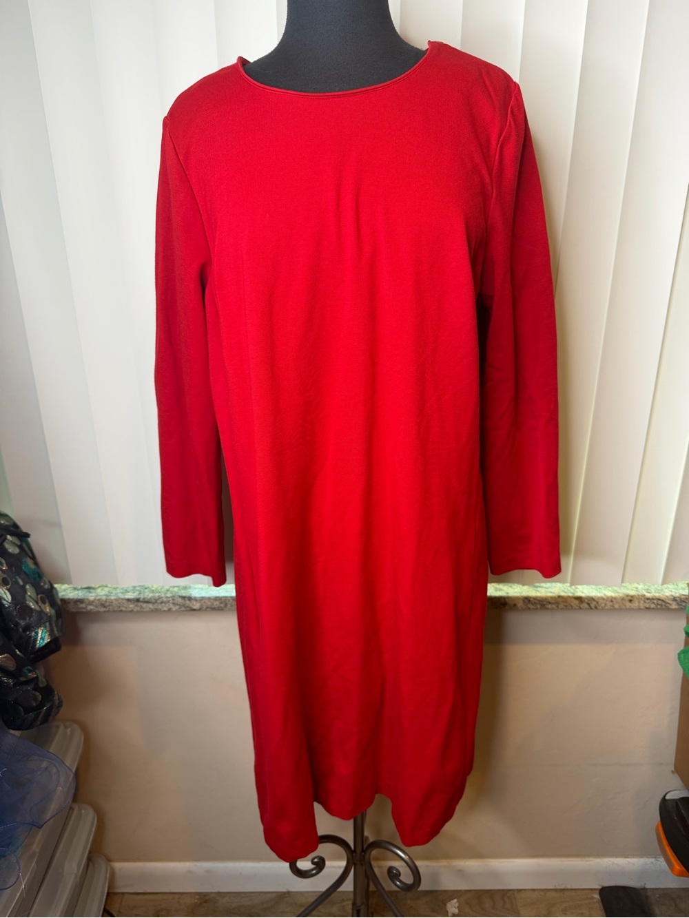 Talbots Red Long-Sleeve Shift Dress featuring decorative zipper accents Size 16